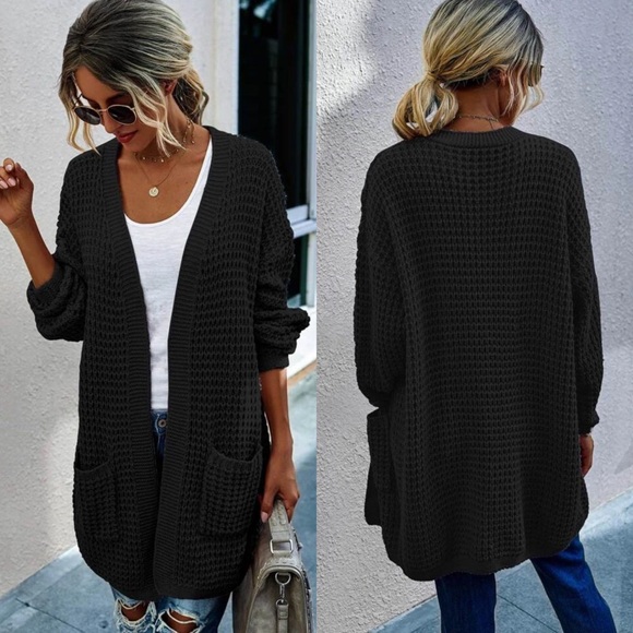 Cozy Knit Open Front Cardigan black - Picture 2 of 3
